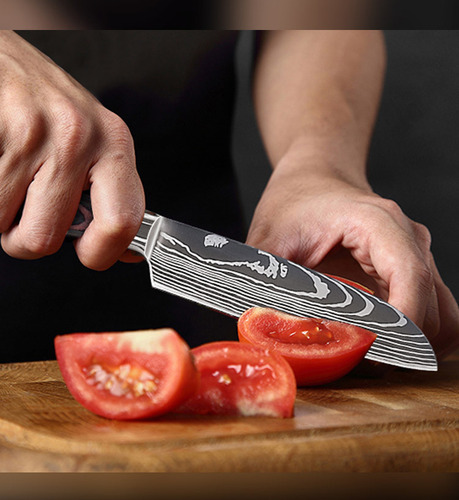 Cuchillo Acero Inoxidable Diseño Damasco 30cm Color Plateado
