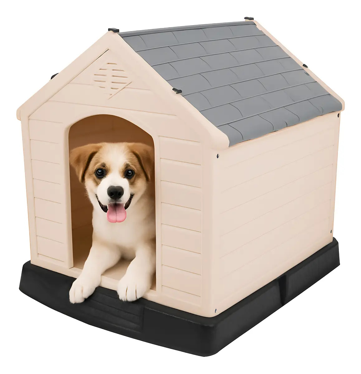 Casa Plástica Perro Pequeño ABS Resistente Interior Exterior Techo A Dos Aguas