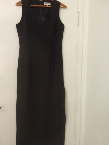 Vestido Preto P Longo Em Tergal Decote V Sem Manga