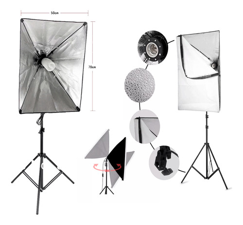 Kit 2 Soft Box Estúdio + 2 Lampada Led + Controle E27