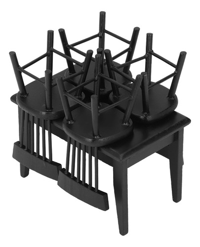 Juego De Mesa Y Sillas Dollhouse 1:12 De Madera Negra