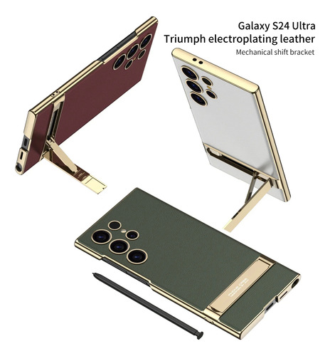 Para Samsung Galaxy S25 Ultra S24ultra Funda De Lujo Galvanizada Con Borde Dorado Soporte De Cuero Liso Accesorios De