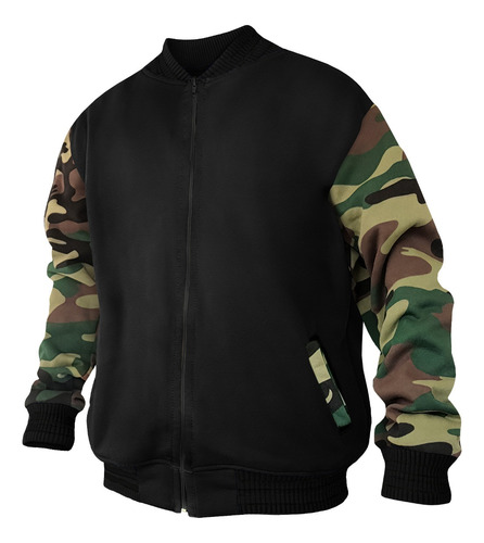 Moletom Bomber Militar Camuflado Jaqueta College Blusa Preto