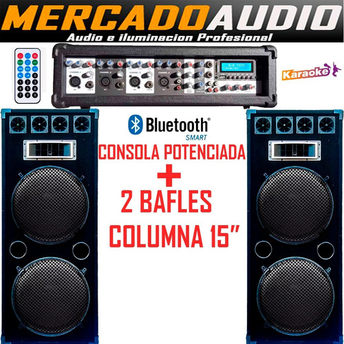Imagen 1 de 4 de Combo Karaoke Potenciada Usb Bluetooth+2 Bafles Columna 15