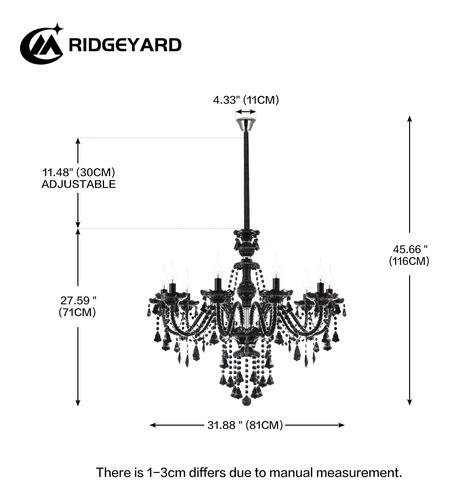 Ridgeyard 10 Luces De Cristal Estilo Vela Lámpara De Techo C