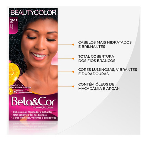 Coloração Kit Bela&cor Todas As Cores - Tinta Para Cabelo Tom 2.11 preto azulado