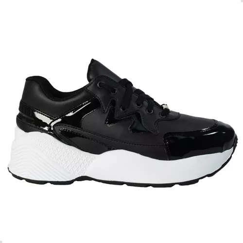Zapato Zapatilla Mujer Charol All Black Sneaker Urbana Moda - $ 8.490