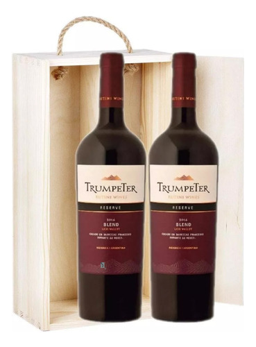 Estuche Madera Vino Trumpeter Reserva Malbec X750cc X2