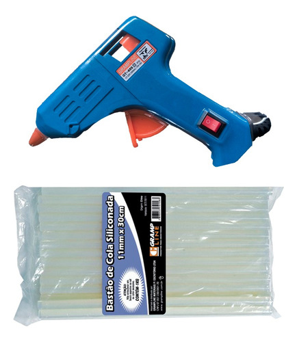 Kit Pistola Cola Quente Botão (on/off) Gt-40sbiv + 1 Kg Cola Cor Azul 127/220v