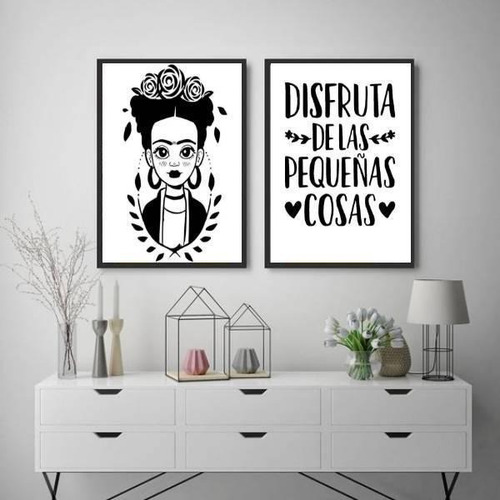 Kit 2 Quadros Disfruta Las Pequeas Cosas 33x24 Moldura Preta