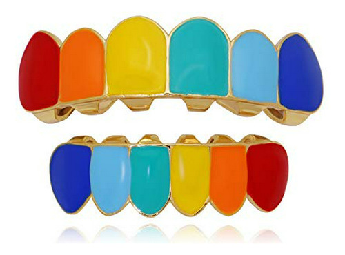 Grills Para Dientes - 18k Gold Rainbow Grillz Vampire Fangs 