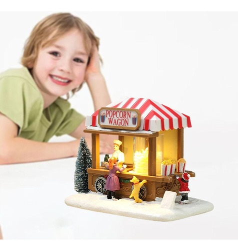 Figura Navideña Con Luz Led De Popcorn Wagon Village
