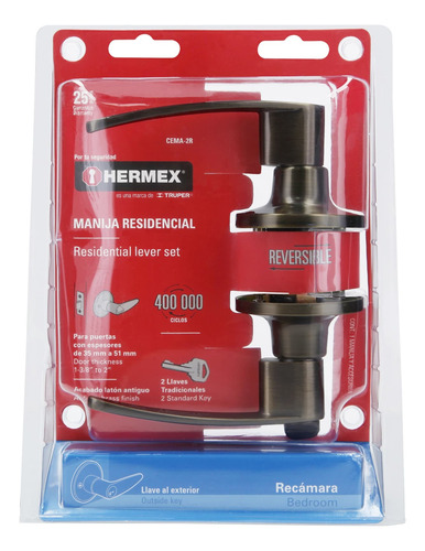 Cerradura Con Manija Hermex Para Recamara Bronce Cema-2r