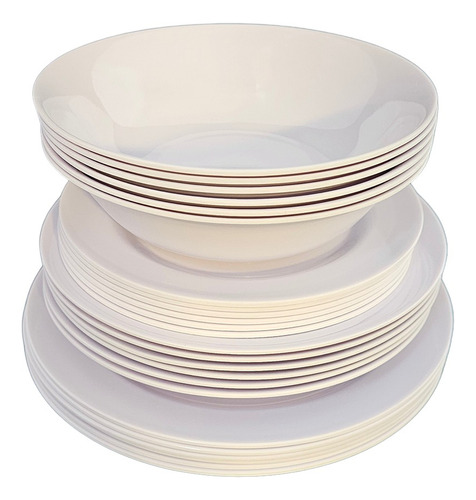 Set X24 Piezas Juego De Platos Melamina Blanco Liso Cocina