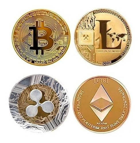 Coleccion 4 Moneda Gold Bitcoin Etherium Litecoin Ripple