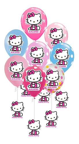 Set Globos Con Adhesivos Personalizados Hello Kitty Niñas