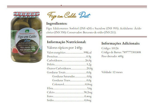 Imagem 3 de 3 de Figo Em Calda Diet Sao Lourenco 400g