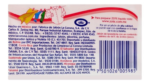 Jabon Lavanderia Zote Rosa 100 Gr Caja Con 240 Piezas