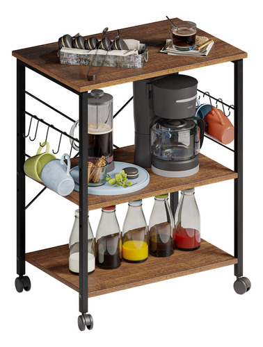 Mubson Carrito Cocina Mesa Auxiliar Con Triple Repisa Leira Color Café 40cm 73cm 60cm