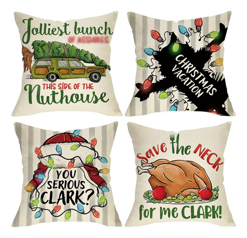 Juego De 4 Fundas De Almohada Navideñas 50 X 50 Cm