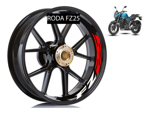 Adesivo Premium Interno Roda Yamaha Fazer 250 Fz 25 Fz25 Cor Branco E Vermelho