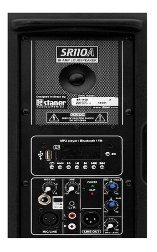 Alto-falante Staner SR-110A portátil com bluetooth preto 100V/240V