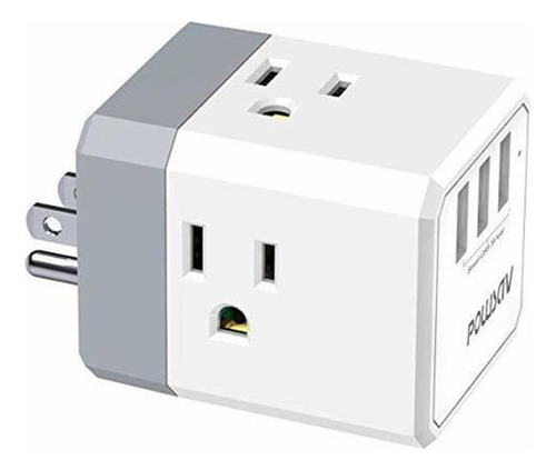 Enchufe Multiple, Cargador De Pared Usb Powsav Con 3 Puertos