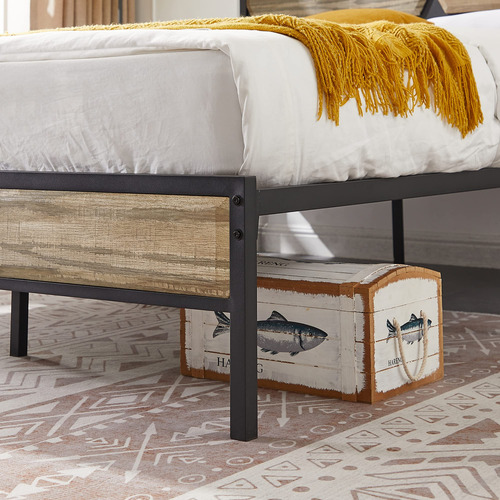 Base De Cama Matrimonial Con Cabecera De Madera Y Soporte Gr