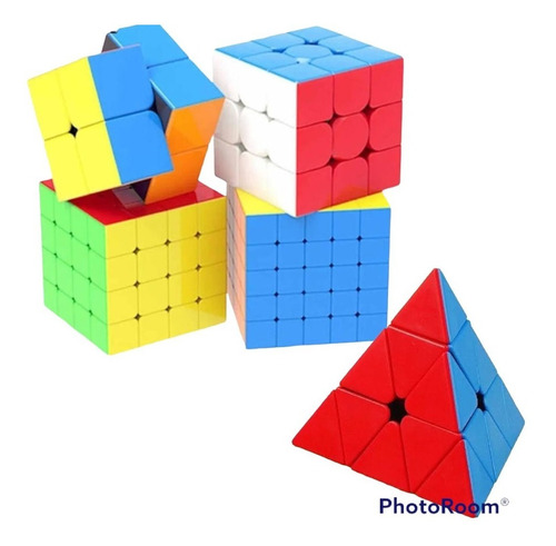 Kit 5 Cubos Magico Melhores 2x2-3x3-4x4-5x5 E Triangulo Cor da estrutura Stickerless