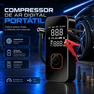 MLB 6823283528 Bomba Eletrica Portatil Digital Para Encher Pneu De Carro Moto Bicicleta Inflador Automotivo Cor Preto 127220v 50 Hz60 Hz Monofasica JM