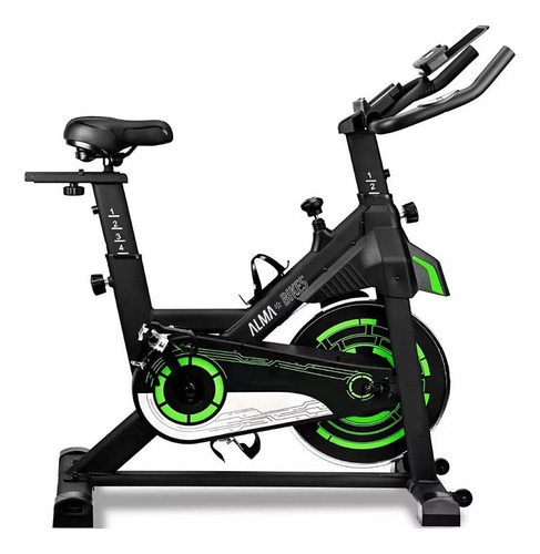Bicicleta Fija Alma Bikes Start Ab1706 Spinning Con Pantalla Black/green Negro Con Detalles Verde