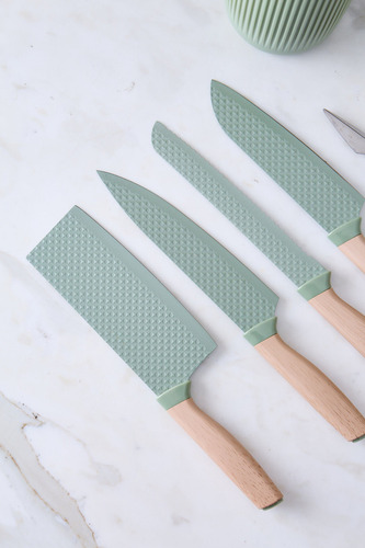 Juego De Cuchillos Cocina Con Taco De Plastico Green 5 Pieza
