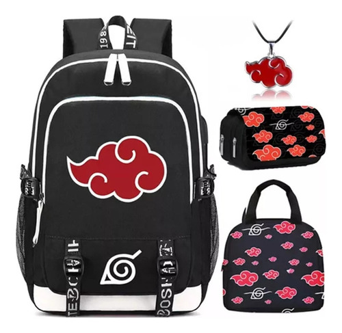 Paquete de 4 mochilas Naruto, lonchera, bolsa para lápices de color E