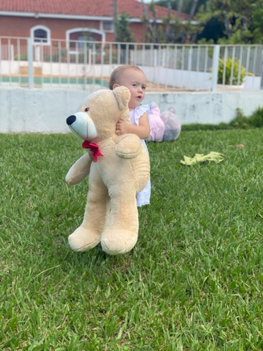 Urso De Pelúcia Teddy Grande Com Laço 50cm - Doce De Leite