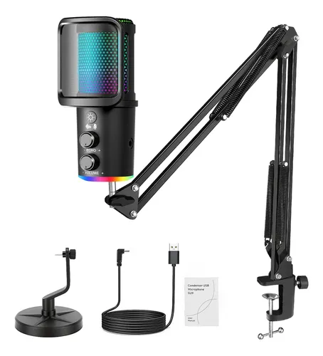 Microfone Gamer Pc Cardioid Condensador Rgb Braço Articulado Preto
