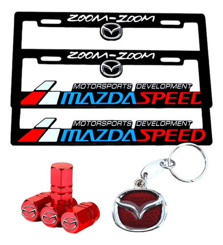 Porta Placa Mazda Speed 3d Llavero Metálico Y Tapón Válvula