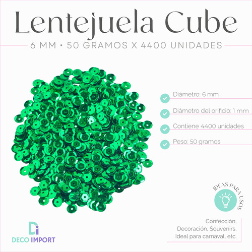 Lentejuela Cube 6mm X 50 Gramos - 4400 Unidades Confección
