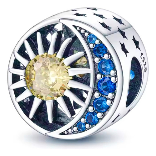 Charm Dije Fijo Para Pulsera Pandora Gielgy Sol Luna Plateado