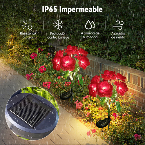 2 Luces Solares De Rosas Flores Para Decoración Jardín Exterior rojo lamparas solares jardin lampara led solar