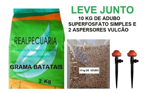 2kg De Sementes De Grama Batatais+ 2 Aspersor+10 Kg De Adubo