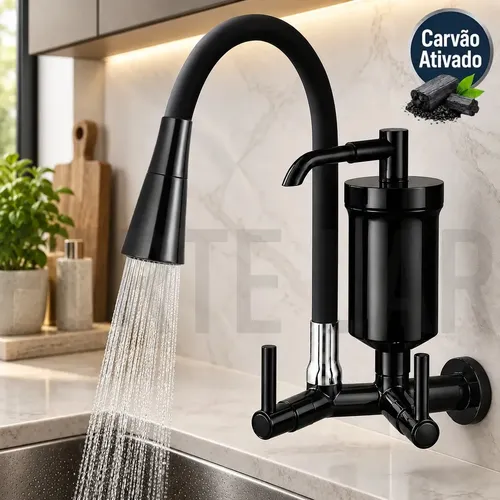 Torneira Com Filtro Gourmet De Cozinha 2 Jatos Flexível Forte Lar Metais Cone Pr