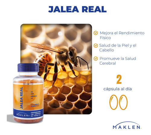 Jalea Real + Omega 3 | 160 Softgels | Suplemento Natural para Energia y Vitalidad | Maklen