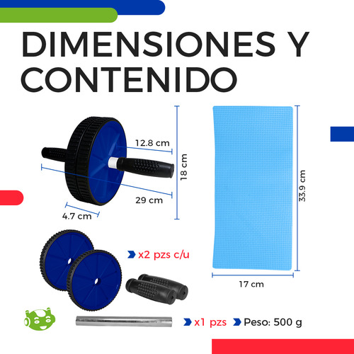 Rueda Abdominal Antiderrape Para Ejercicio Slim Company Gym En Casa Dos Llantas Con Tapete Color Azul