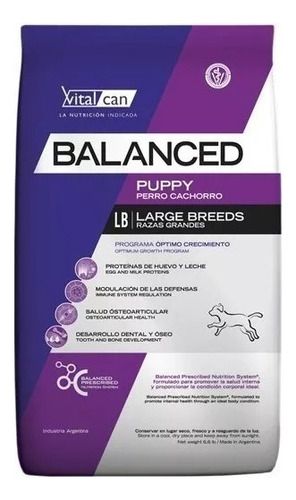 Alimento Vitalcan Balanced Dog para perro cachorro de raza grande sabor mix de 20 kg