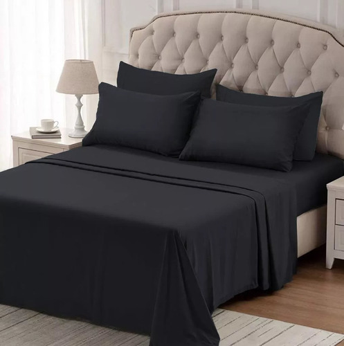 Juego De Sabana Microfibra Gemma 2 1/2 Importada Super Suave Negro