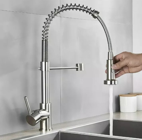 Griferia Extensible Ah Home Mesada De Acero Inoxidable Ah02 Acabado Cepillado Color Gris
