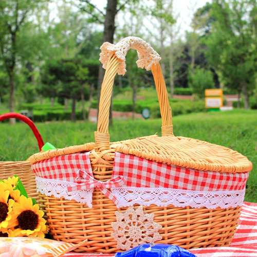 Cesta De Picnic De Mimbre Tejida A Mano Cesta De
