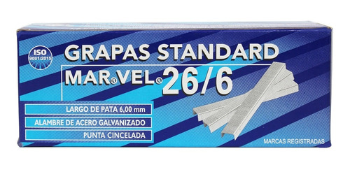 Grapa Estandard Paquete 5 Cajas Marvel 26/6 Caja Con 5000 Pz