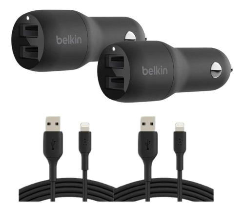 Cargador Belkin Auto 12v 4.8a + 2x Cable Usb-a Lightning 1m