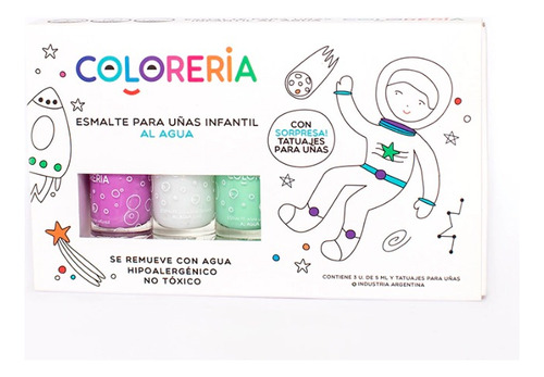 Set Esmalte X 3 Infantil Para Uñas Colores Al Agua Coloreria